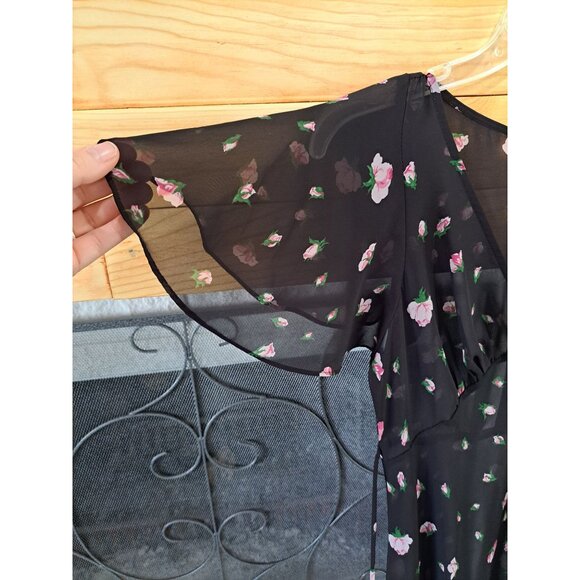 Betsey Johnson X Urban Outfitters Black Floral Maxi Dress Flutter Sleeves Small - Picture 5 of 11